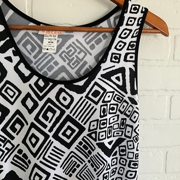 Vintage Y2K Maxi dress Slinky Soleil White black Native fun print sleeveless M - Picture 2 of 8